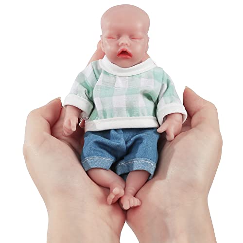 Vollence 6.5 inch Miniatur Augen Geschlossen Vollsilikon Baby Puppen Junge,Nicht Vinyl Puppen,Kahles Silikon Miniatur Baby Puppe für Puppensammler von Vollence