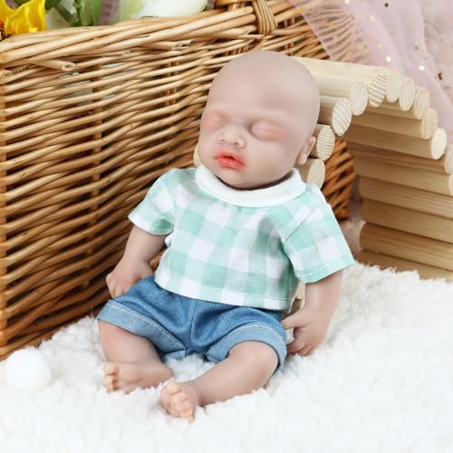 Vollence Wiedergeborene Babypuppe Junge Silikonpuppe Mini Realistisches Neugeborenes Babypuppen Silikon Ganzkörper Stressabbau für Erwachsene Handgefertigt von Vollence