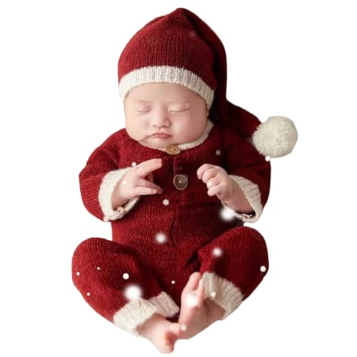 Vomdrok Foto-Requisiten für Neugeborene, Weihnachtsmütze, Leggings, Kleinkind, Baby, Jungen, Mädchen, Fotoshooting-Kostüm (rot) von Vomdrok