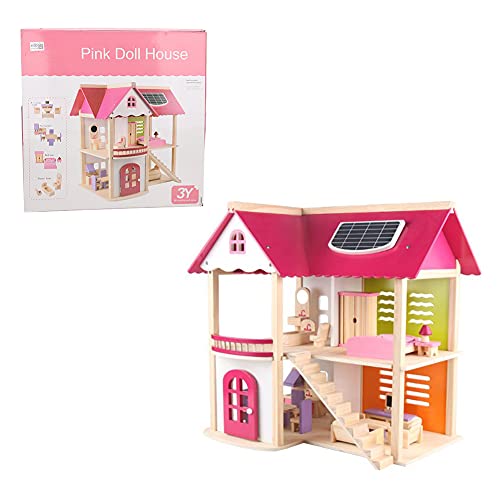 Vomeko Puppenhaus Miniatur-DIY-Haus-Kit, Holzpuppenhaus-Montage Villa Möbel, Mini-Handgemachtes Puppenhaus, für Erwachsene Freund Geburtstags G eschenk Pink von Vomeko