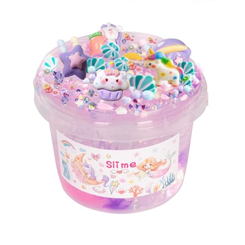 Kindergeburtstag Gastgeschenke Clear Verträumt Slime Einhorn,10OZ Rosa-violett Schleim mit Mehrfarbiger Glitzer Kinder und 12 Säckchen Set,MärchenThemen Schleim Spielzeug Mitgebsel Kindergeburtstag von Vomkela