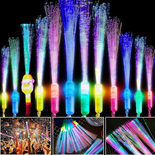 Vomkela 12 Stück LED Leuchtstab Glasfaser,Zauberstab Leuchtend Leuchtdeko,3 Modi Blinkende,Leuchtstäbe Glow Sticks Kinder Leuchtwedel,Party Mitgebsel Kindergeburtstag Gastgeschenke für Weihnachten von Vomkela