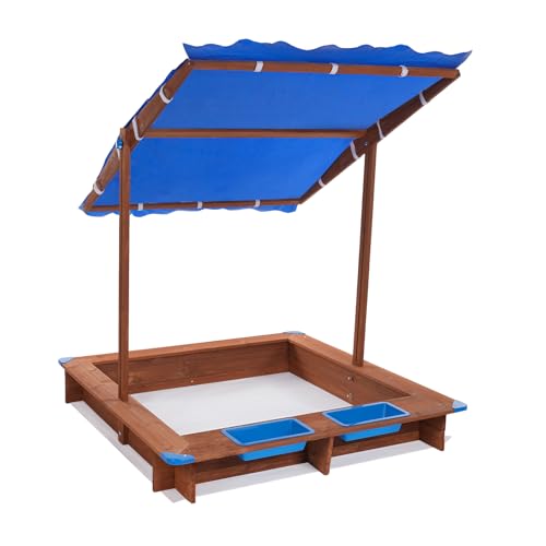 VonVVer Holzsandkasten mit Sonnendach 126x121x118cm - Sandkasten mit Abdeckung Kindersandkasten für den Garten (Blau) von VonVVer