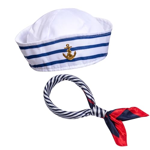 Vonokee Yachtkapitän Matrosenmütze und Schal Set für Halloween Kostüm Zubehör Navy Cosplay Outfit von Vonokee