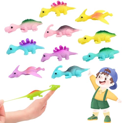 Vopetroy Slingshot Dinosaur Finger Toys, Slingshot Dinosaur Finger Toys Sticky, Slingshot, Flick Stretchable Dino Catapult, Flying Rubber Dinosaurs, Dinosaur Slingshot Finger Toys (10PCS) von Vopetroy