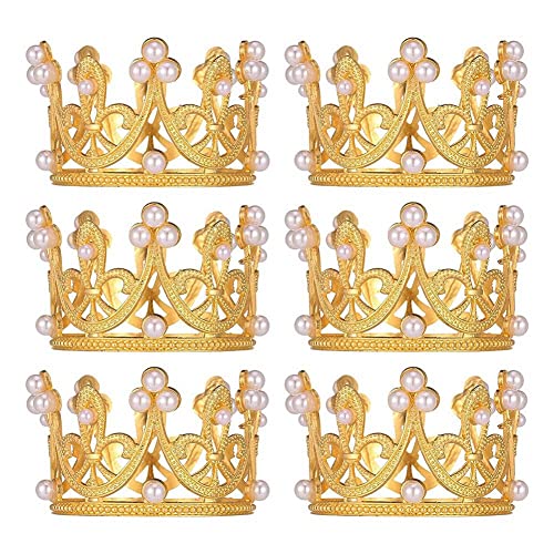 Voragrl 6 StüCk Goldene Mini-Kronen-KuchenaufsäTze, Kleine Kristallperlen-KuchenaufsäTze, Kleine Cupcake-Krone für Hochzeit, Geburtstag von Voragrl