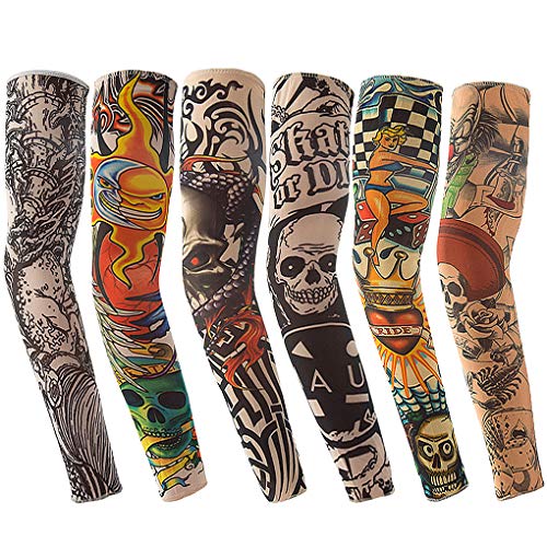 Vordas Tattoo Ärmel, 6 Stück Tatoo Armstrümpfe Arm Tattoo Strumpf Tattoo Armstrumpf Armstrümpfe Tattoo Strumpf Arm Männer für Karneval Fasching Party - Style A von Vordas