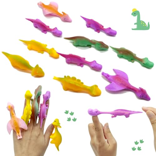 Vordpe 10 Stück Schleuder Dinosaurier Spielzeug, Slingshot Dinosaur Finger Toys, Dinosaurier Spielzeug, Gag Geschenke Für Kinder, Teenager, Jungen von Vordpe