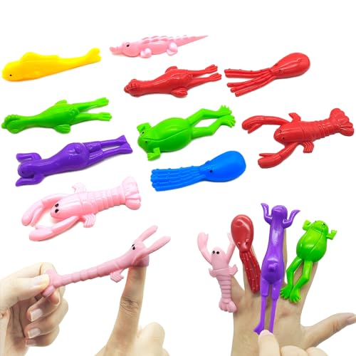 Vordpe 10 Stück Tierfiguren Schleuder Dinosaurier Spielzeug, Slingshot Dinosaur Finger Toys, Dinosaurier Spielzeug, Gag Geschenke Für Kinder, Teenager, Jungen(Meereslebewesen) von Vordpe