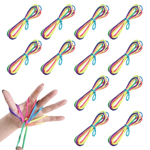 Vordpe 12 Stück Fingertwist Kinder, Rainbow Rope, Fadenspiel Fingerspiel Kinder, Spiele Einschulung, Pausenspiele Grundschule für Kinder Mädchen Jungen von Vordpe