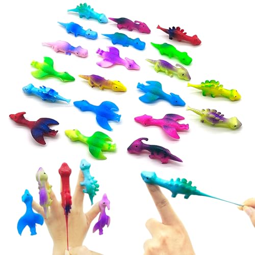 Vordpe 20 Stück Schleuder Dinosaurier Spielzeug, Slingshot Dinosaur Finger Toys,Lustige Fliegende Dinosaurier Schleuder Spielzeug, Party Spielzeug für Kinder, Zufällige Farbe von Vordpe