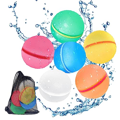 Vordpe 6 Stück wiederverwendbare Wasserballons, magnetisch, nachfüllbar, schnell selbstdichtende Wasserbombe, mit Netztasche, für Kinder, Outdoor-Aktivitäten, Sommerspaß, Partyzubehör von Vordpe