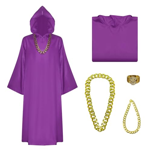 Herren Schattenzauberer-Kostüm, Geldband-Robe, Cosplay, Umhang mit Kettenring, Halloween-Gang-Outfit, Violett, Medium(Height:67-71in) von Voslett