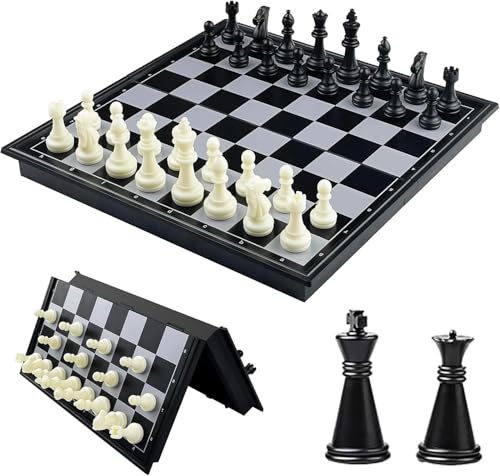 Votvlog Magnetisches Schachspiel 13.5 x 13.5 cm, Klappbares Schachbrett, Reiseschachspiel, Chess Board Set Klappbar, Reise Schachspiel für Erwachsene Kinder,Spielset mit Schachfiguren Schwarz und Weiß von Votvlog