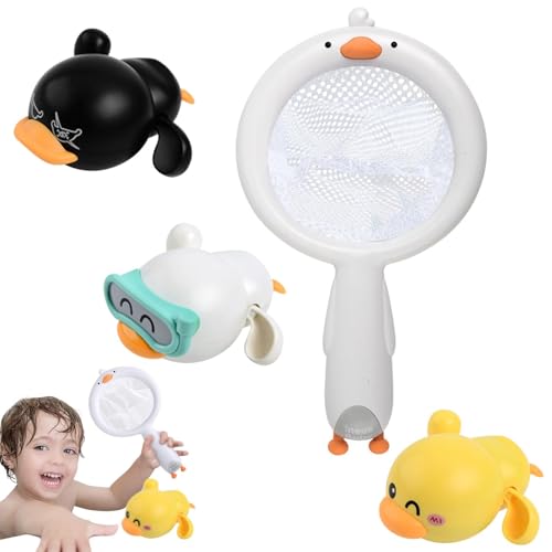 Cute Duck Bath Toys | Cartoon Animal Shower Clockwork Toy | Adorable Bath Animal Toys with Scoop Net, Kids and Aged 1-3 Years for Fun Bathtime Adventures von Vriusi