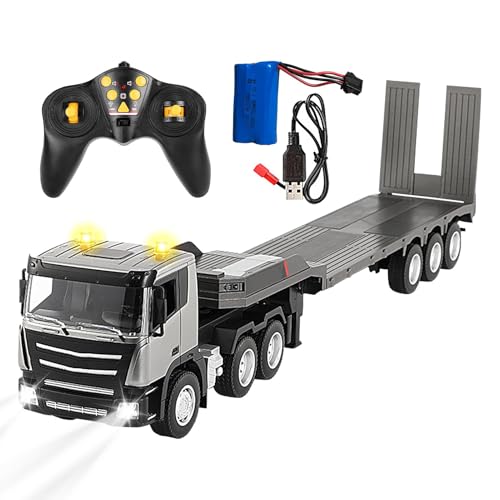 Remote Control Semi Truck Toy, 1/24 Scale RC Car Truck Toys, 2.4GHz Truck RC Vehicle with Trailer, 9 Channel Construction Vehicle Toy with Sound and Light, Boys and Girls von Vriusi