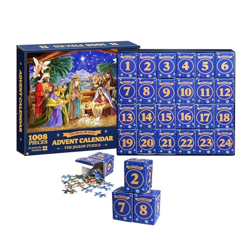 Vriusi 2024 Christmas Jigsaw Puzzles, Jesus Holiday Puzzles, 1008 Pieces Christmas Countdown Puzzle, 24 Days Jigsaw Puzzles Countdown To Christmas Puzzles, Christmas Happy Family Toy Games von Vriusi