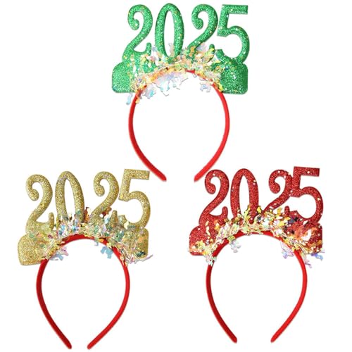 Vriusi 3pcs 2025 Christmas and New Year Headbands, New Year Headwear, Hair Bands Photo Props, Christmas Hair Accessories, New Year's Eve Decoration Supplies Suitable for Family Photos von Vriusi