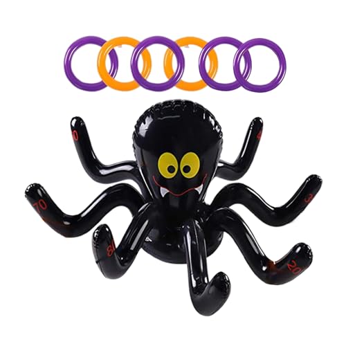 Vriusi 7 Stück Halloween PVC Inflatable Spider Ring, interaktive Spider Ring Toss Game, Halloween Party Games, Lightweight Halloween Kids Games, Halloween Karneval Games für drinnen und draußen von Vriusi