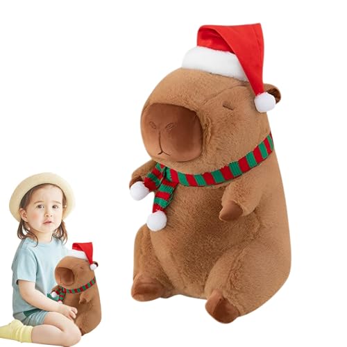 Vriusi Christmas Capybara Plüsch, Santa Hat Capybara, Stuffed Capybara Puppe, Soft Christmas Plush Toys, Capybara, Holiday Plush Tiere, 33,8 cm Capybara, von Vriusi