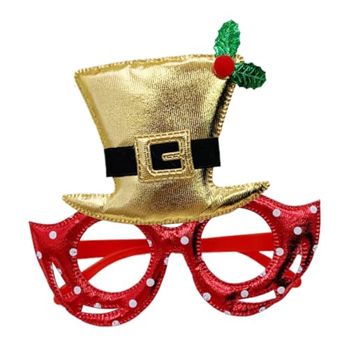 Vriusi Christmas Glasses, Christmas Glitter Hat Glasses, Cute Glitter Christmas Eyeglasses, Christmas Dress Up Carnival Decoration, Hat Design Glasses Frame, Christmas Costume Accessories von Vriusi