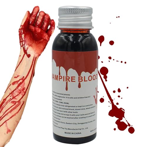 Vriusi Kunstblut Vampirblut Schminke mit Kunstblut Halloween 100ml Kunstblut Kunstblut Waschbare Kunstblut Malerei Bühne Blut für Kostüm von Vriusi