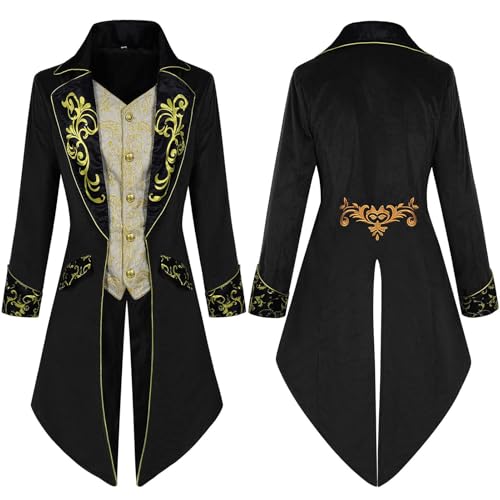 Vriusi Mittelalterliche Schwanzjacke für Männer, Gothic Viktorianische Redingote - Gothic Tailcoat für Männer - Halloween Viktorianische Gothic Mäntel für Jugendliche Erwachsene von Vriusi