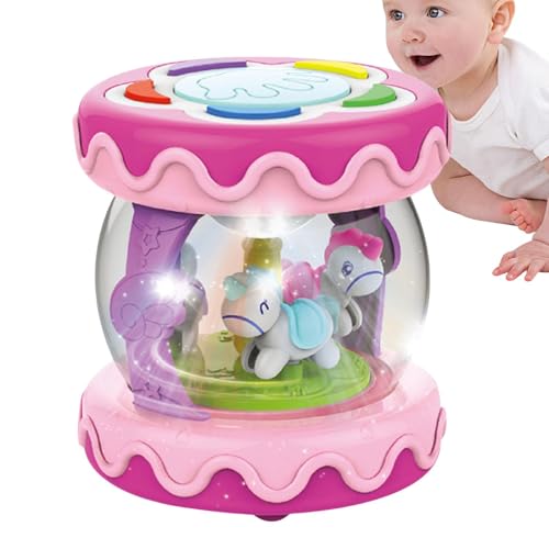 Vriusi Musical Light Up Rotating Toys, Carousel Rotating Crawling Learning Drum for , Sensory Activity Toys for 12 Months Boys and Girls, Rotating Musical Toys, Learning Drum for , Car von Vriusi