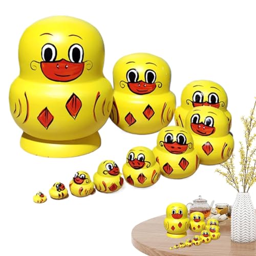 Vriusi Nesting Puppen, buntes Cartoon-Stacking Nested Puppen, 10 x niedliches Lernspielzeug, Wooden Nesting Dolls für Christmas, New Year, Holiday Fun for Kids von Vriusi