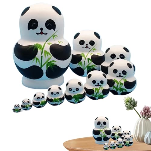 Vriusi Nesting Puppen, buntes Cartoon-Stacking Nested Puppen, 10 x niedliches Lernspielzeug, Wooden Nesting Dolls für Christmas, New Year, Holiday Fun for Kids von Vriusi