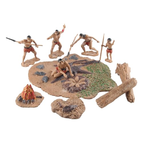 Vriusi Playset Figuren, Primitive Life Scene Model Set, Primitive Men Figuren Playset, Landscaping Szene Model Base, Sabretooth Action Figuren Antike Tiere Modelle von Vriusi