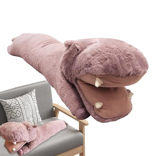 Vriusi Plüschtier Hippo Kissen, gefülltes Hippo Spielzeug, Hugging Pillow, Cuddly Body Pillow, Multifunctional Plushie, Plüschtier, Dekoratives Kissen, Tier Hugging Pillow von Vriusi