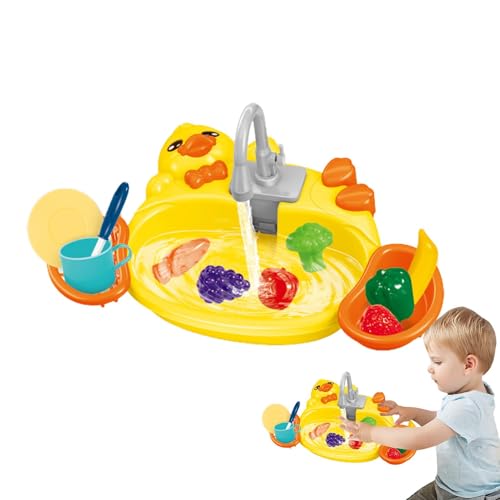 Vriusi Pretend Play Küchenspüle,Spielküchenspüle Spielzeug, Rollenspiel-Waschbecken, Spielzeug-Küchenspüle mit Spielnahrung und Küchenutensilien zum Angeln von Vriusi