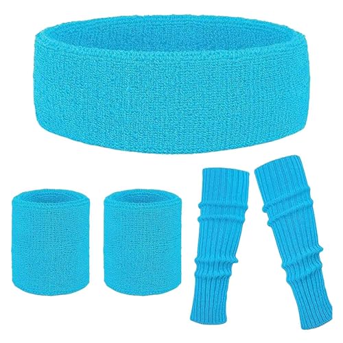 Vriusi Retro Sweatband Set, Retro Absorbent Sports Athletic Headband Kit, Retro Sports Headband, Wrist and Leg Warmers Three-piece Set, Polyester Cotton Athletic Sweatbands for Running and Yoga von Vriusi