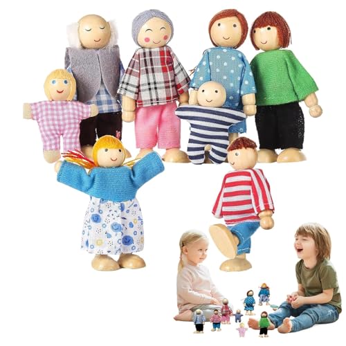 Vriusi Wooden Doll House Puppen | Set mit 8 Miniaturfiguren für Puppenhäuser | Charming Home Decor Zubehör für Wohn- und Schlafzimmer Centerpieces, Living Room Doll Accessories von Vriusi