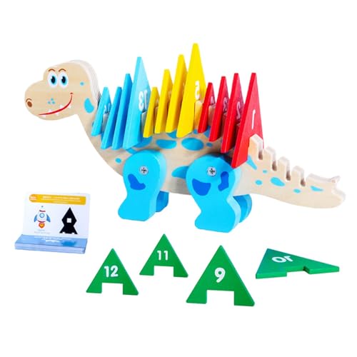 Wooden Dinosaur Puzzle Set | Cartoon Dinosaur Blocks for | Number Learning Puzzle for Kids 3+, Fun Dinosaur Wood Chips Game for Boys and Girls, Educational Wooden Puzzle Toy von Vriusi