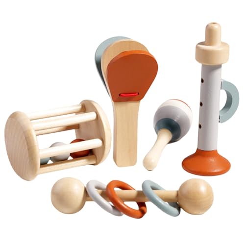 Wooden Maracas, 5pcs Set Rattle Instrument, Educational Rattle Toy, Percussion Instruments Set, Baby Hand Bell, Infant and Toddler Early Education Soothing Bed Bell von Vriusi