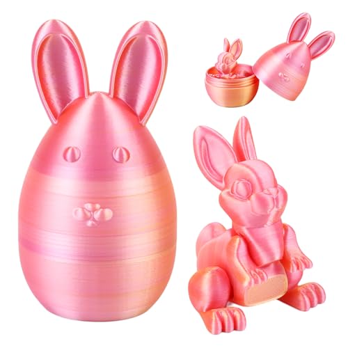 3D Gedrucktes Kaninchenei Geheimnisvolle Kaninchen,Beweglicher Realistische Hase Figuren KristallKaninchen Überraschungshase Im Ei für Geschenke Ostern Schreibtisch Dekoration Heimdekoration,Gold Rosa von Vspek