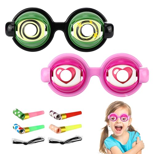 Vspek Blinkbare Brille mit Augen, lustig, 2 lustige Gläser und 4 Drachenpfeifen für Kinder, Party-Zubehör, lustige Gag-Geschenke, Streichsachen, alberne Brille, verrückte große Augapfel-Brille von Vspek