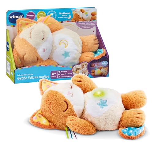 VTech Plüschtier zum Schlafen von Kätzchen, glückliche Träume, Geschenk für Babys ab 0 Monaten, musikalisches Plüschtier, entspannende Bewegungen, sanfte Beleuchtung, Schlaflieder, Geräusche und von Vtech