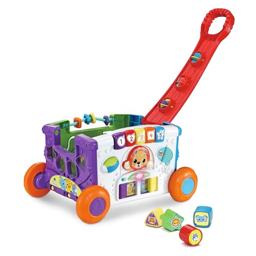 VTech Baby Mein erster Bollerwagen – Handwagen mit Griff, Tasten, verschiebbaren Elementen, 4 Förmchen und Musik – Für Kinder von 12-36 Monaten von Vtech