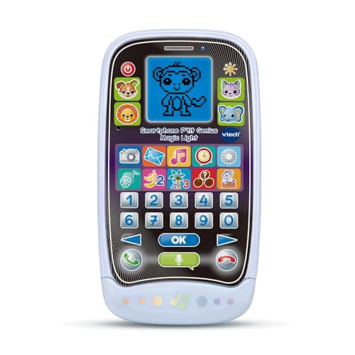 VTech - Smartphone P'tit Genius Magic Light, Spielzeugtelefon mit Hintergrundbeleuchtung, 10 Aktivitäten und Lernspiele, Lichteffekte, Geschenk für Kinder von 2 bis 6 Jahren – Inhalt in Französisch von Vtech