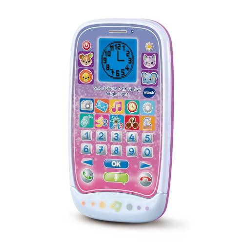 VTech - Smartphone P'tit Genius Magic Light Rosa, Spielzeugtelefon mit Hintergrundbeleuchtung, 10 Aktivitäten und Lernspiele, Lichteffekte, Geschenk für Kinder von 2 bis 6 Jahren – Inhalt in von Vtech