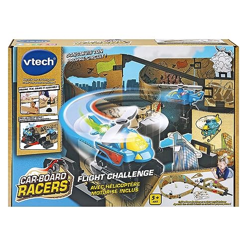 VTech - Car-Board Racers, Rennstrecke Flight Challenge, Rennstrecken aus recyceltem Karton * Unendlich erweiterbar mit motorisiertem Hubschrauber, Geschenk für Kinder ab 5 Jahren – Inhalt in von Vtech