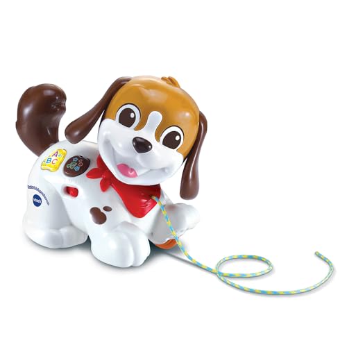 VTech - Toutou 1,2,3 m, Spielzeug zum Ziehen, interaktiver Welpe zum Spazierengehen, Hund, der den Kopf bewegt, musikalisches und pädagogisches Spielzeug, Geschenk für Kinder ab 1 Jahr – Inhalt in von Vtech