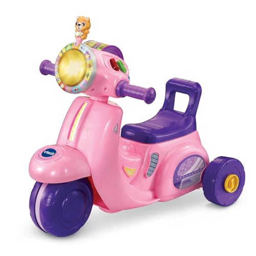 VTech - Interaktiver 3-in-1-Scooter-Träger, Rosa, Babytragrad, skalierbares Dreirad mit interaktivem Erlebnisbrett, Aktivitäts- und Entwicklungsspielzeug, Geschenk für Babys ab 1 Jahr – Inhalt auf von Vtech