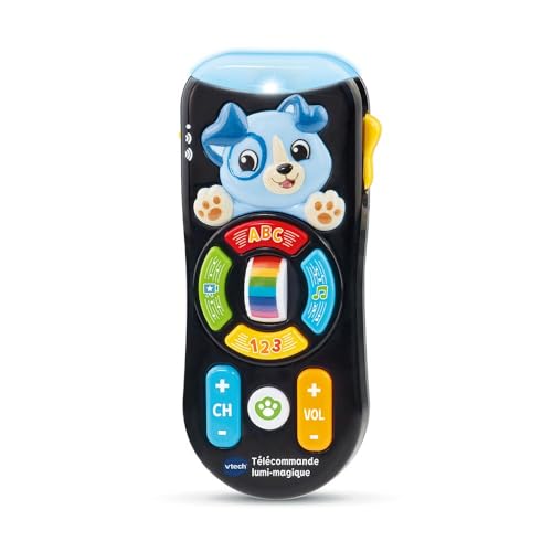 VTech - Magische Fernbedienung, TV-Fernbedienung für Babys, wechselt die Farbe, Musik- und Lernspielzeug, Lichteffekte, Geschenk für Babys, ab 9 Monaten – Inhalt in Französisch, Schwarz von Vtech