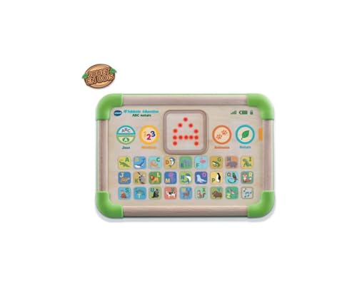 VTech - Lerntablett ABC Natur, interaktives und sensorisches Kinder-Tablet teilweise aus Holz, Lernspielzeug Alphabet Tiere, Geschenk für Babys, Mädchen und Jungen, ab 1 Jahr – Inhalt in Französisch von Vtech