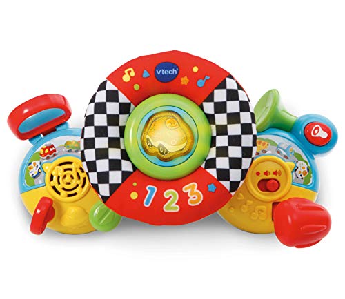 VTech 80-192522 TUT Kinderwagen-Lenkrad-Langhantel-Spielzeug mit Klemmstreifen, Fahrsimulator, Lehrt Neue Wörter und Verkehrssicherheit, Sortiert, única von Vtech