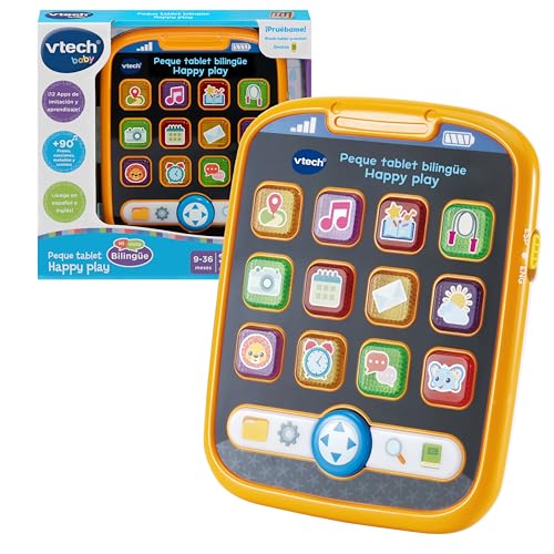 VTech Kleines zweisprachiges Tablet, Happy Play, Spanisch-Englisch, Lern-Tablett für Kinder, Neuer Wortschatz, fördert Sprachentwicklung, Geschenk für Babys ab 6 Monaten, ESP-Version von Vtech